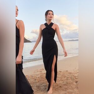Lulus-Head to Cocktail Hour Black Halter Neck Maxi Dress